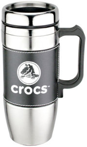 Promotional Travel Mugs: 16oz Steel Travel Mugs with Leather Wrap